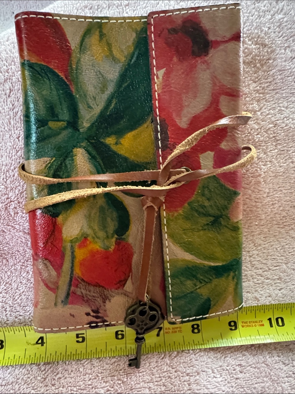 Patricia Nash Floral Leather Wrap Journal in Green, Red, Pink
